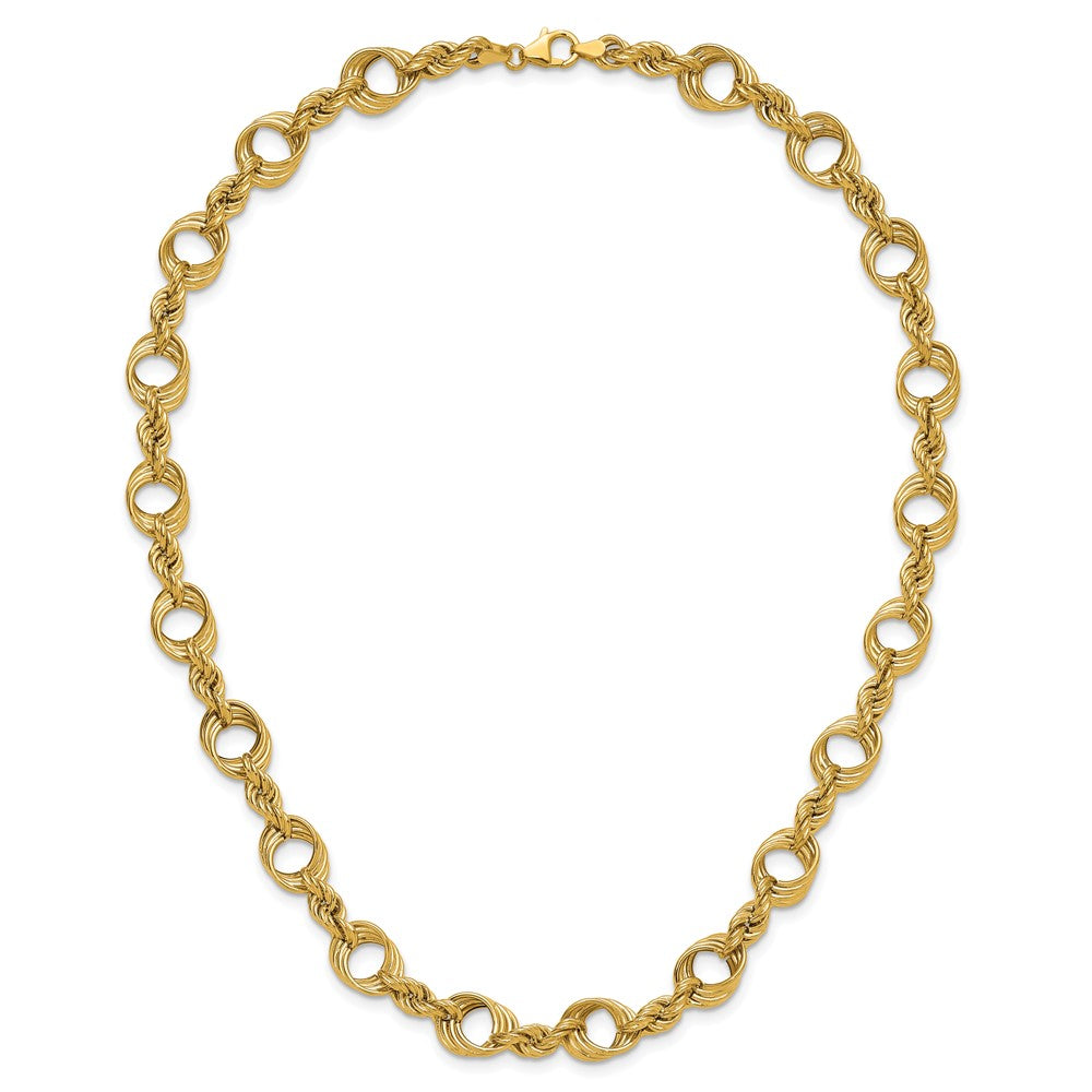 14K Yellow Gold Polished Fancy Circle And Rope Link Necklace