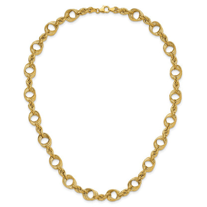 14K Yellow Gold Polished Fancy Circle And Rope Link Necklace