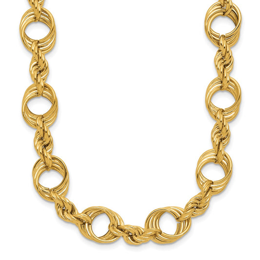14K Yellow Gold Polished Fancy Circle And Rope Link Necklace