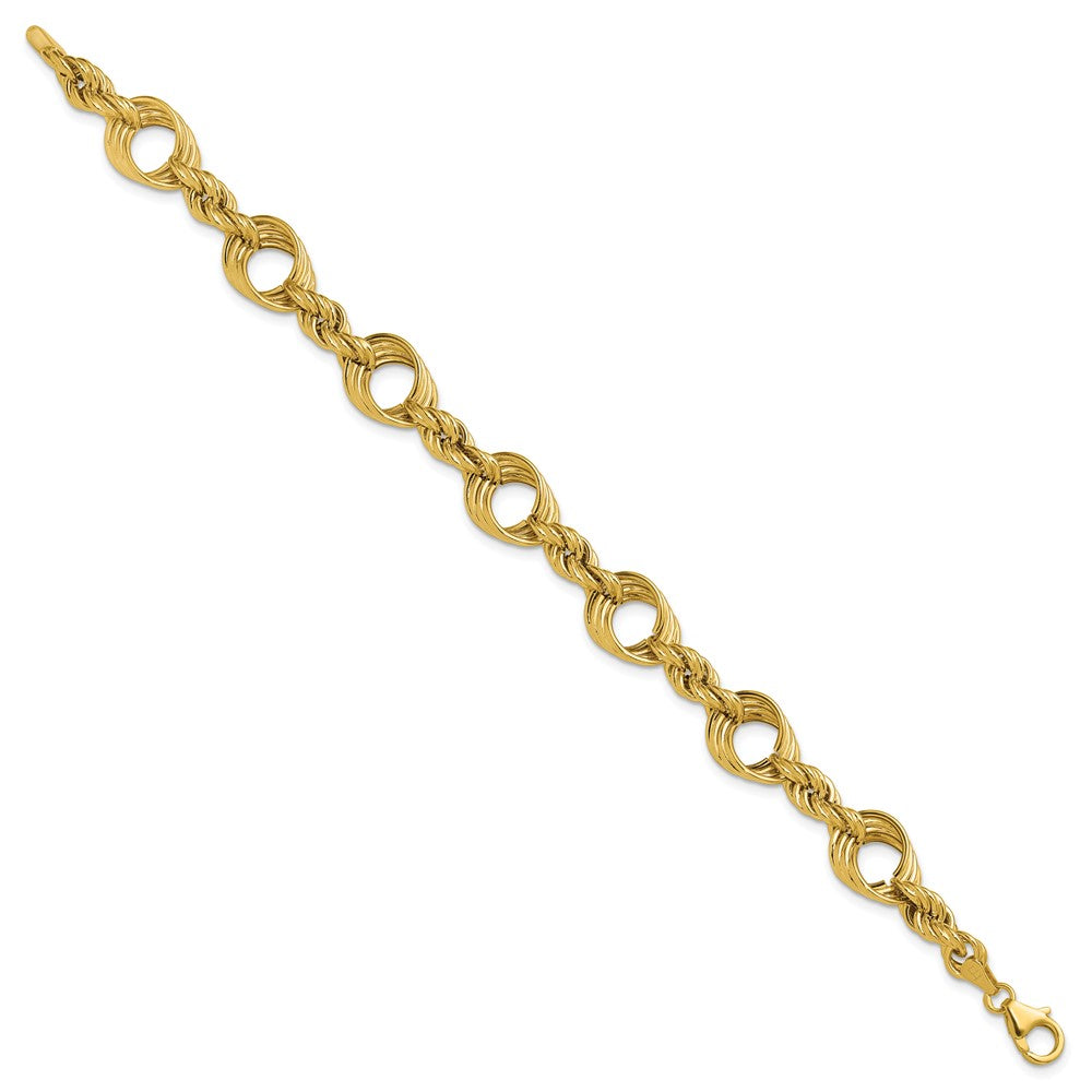 14K Yellow Gold Polished Fancy Circle And Rope Link Bracelet