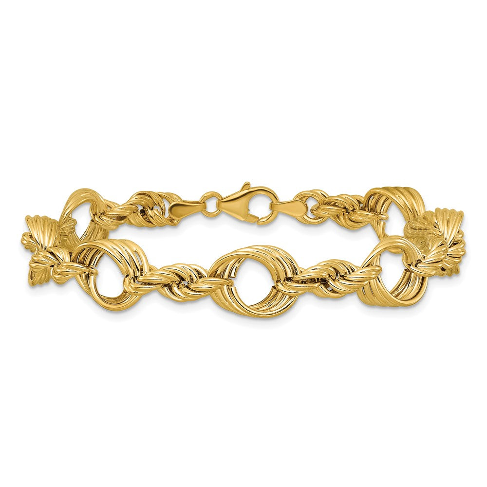 14K Yellow Gold Polished Fancy Circle And Rope Link Bracelet