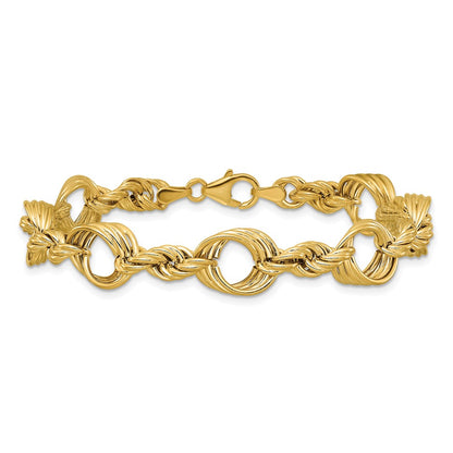 14K Yellow Gold Polished Fancy Circle And Rope Link Bracelet