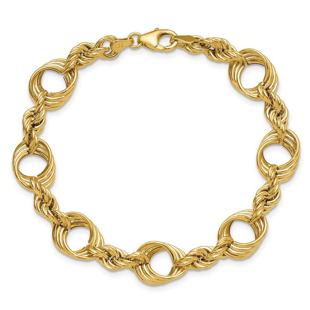 14K Yellow Gold Polished Fancy Circle And Rope Link Bracelet