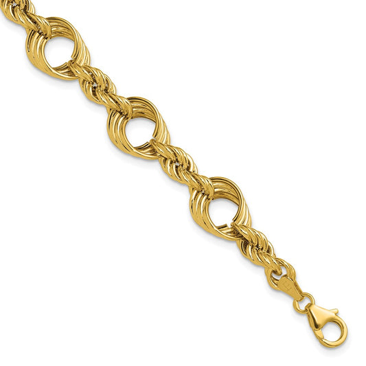 14K Yellow Gold Polished Fancy Circle And Rope Link Bracelet