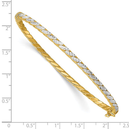 14K Yellow & Rhodium Polished And Diamond Cut Hinged Bangle