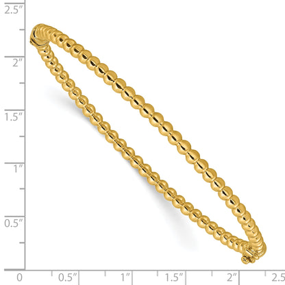 14K Yellow Gold Polished Beaded Hinged Bangle