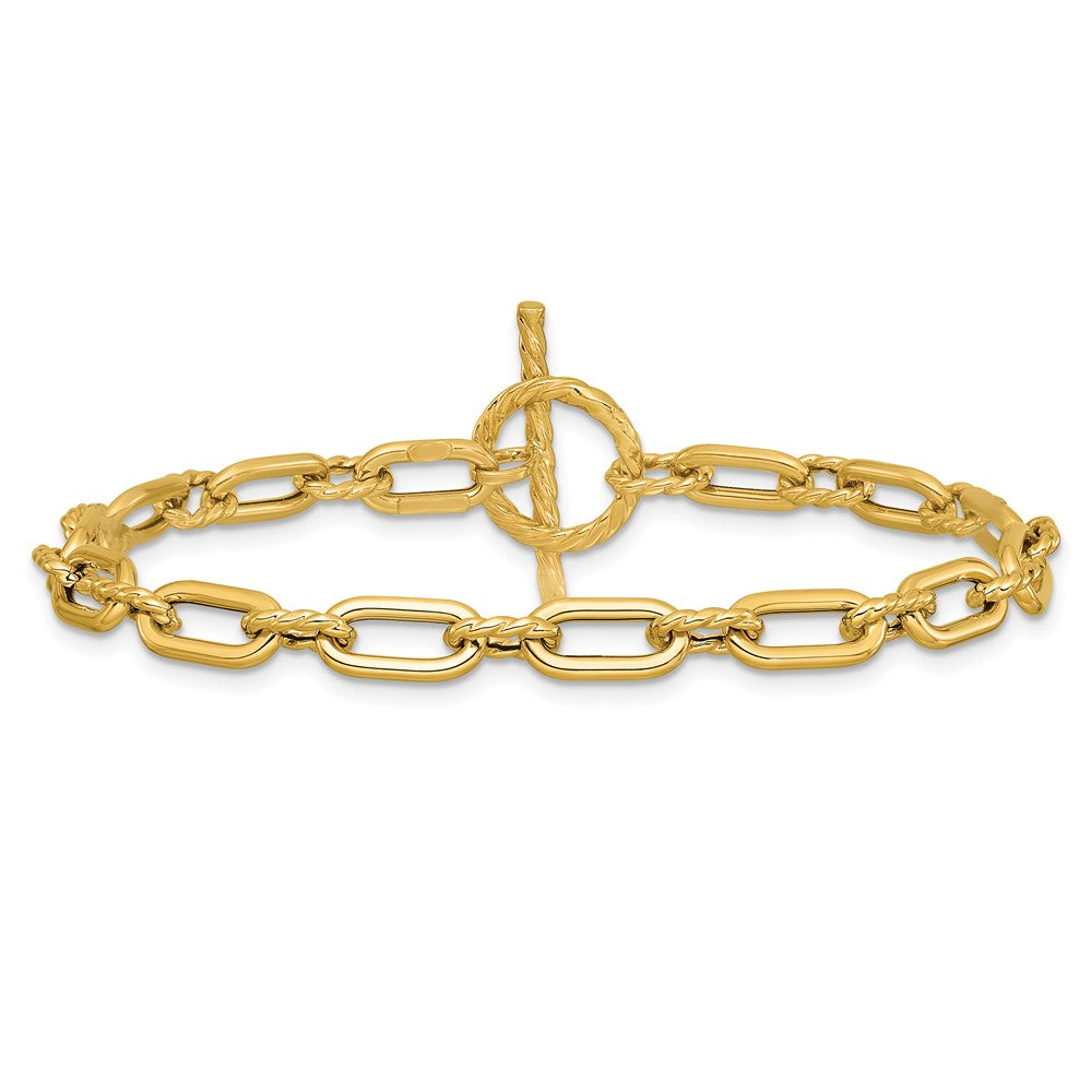 14K Yellow Gold Polished And Twisted Fancy Toggle Bracelet