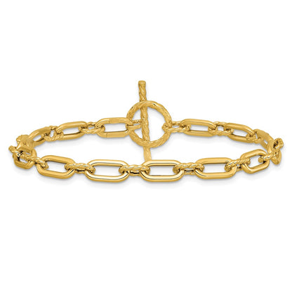 14K Yellow Gold Polished And Twisted Fancy Toggle Bracelet
