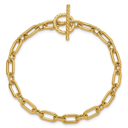 14K Yellow Gold Polished And Twisted Fancy Toggle Bracelet