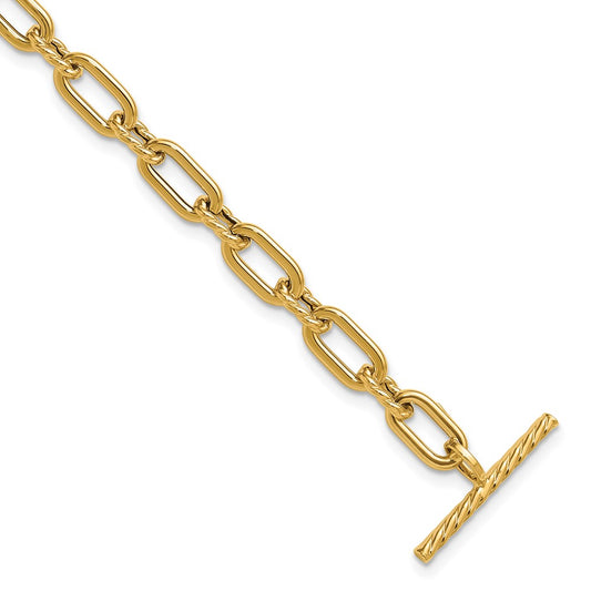 14K Yellow Gold Polished And Twisted Fancy Toggle Bracelet
