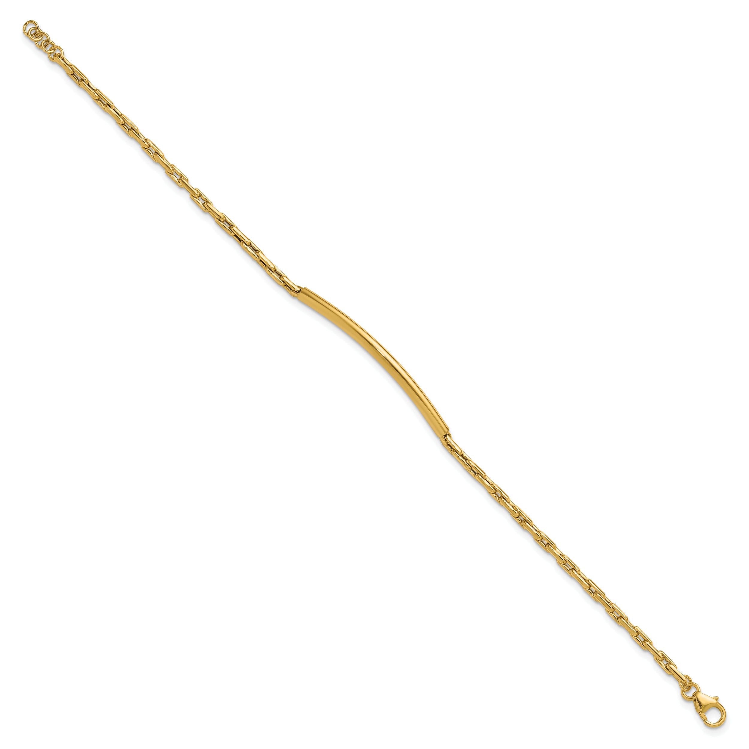 14K Yellow Gold Polished Bar Link W/.25In Ext. Bracelet