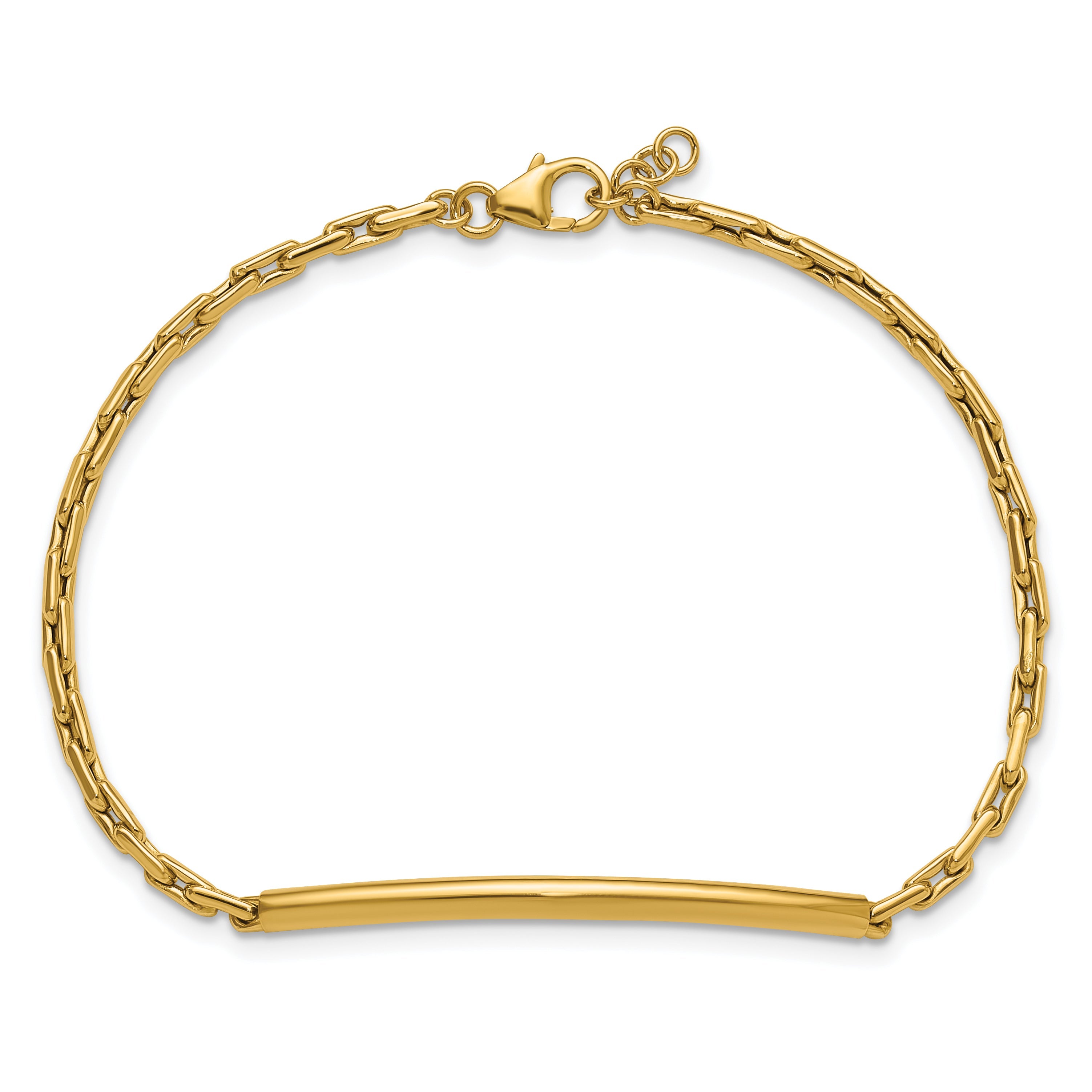 14K Yellow Gold Polished Bar Link W/.25In Ext. Bracelet