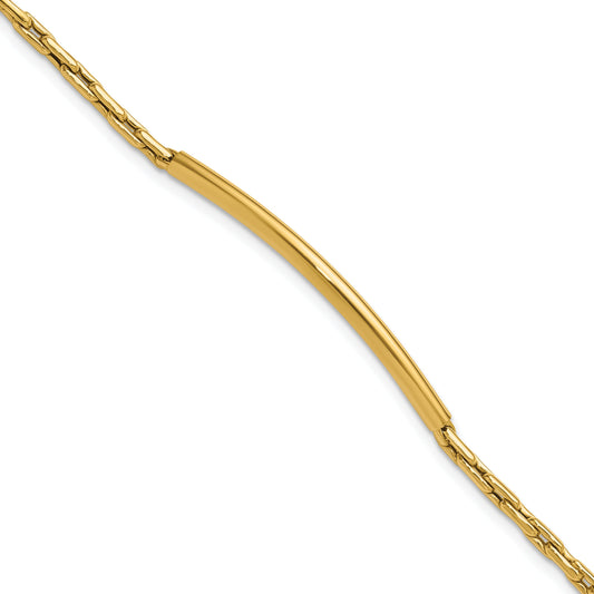 14K Yellow Gold Polished Bar Link W/.25In Ext. Bracelet