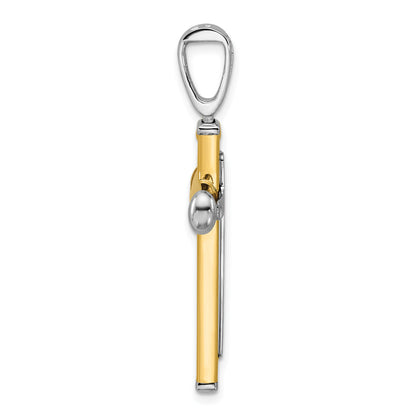 14K Two Tone Polished And Diamond Cut Cross Pendant
