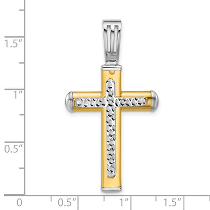 14K Two Tone Polished And Diamond Cut Cross Pendant