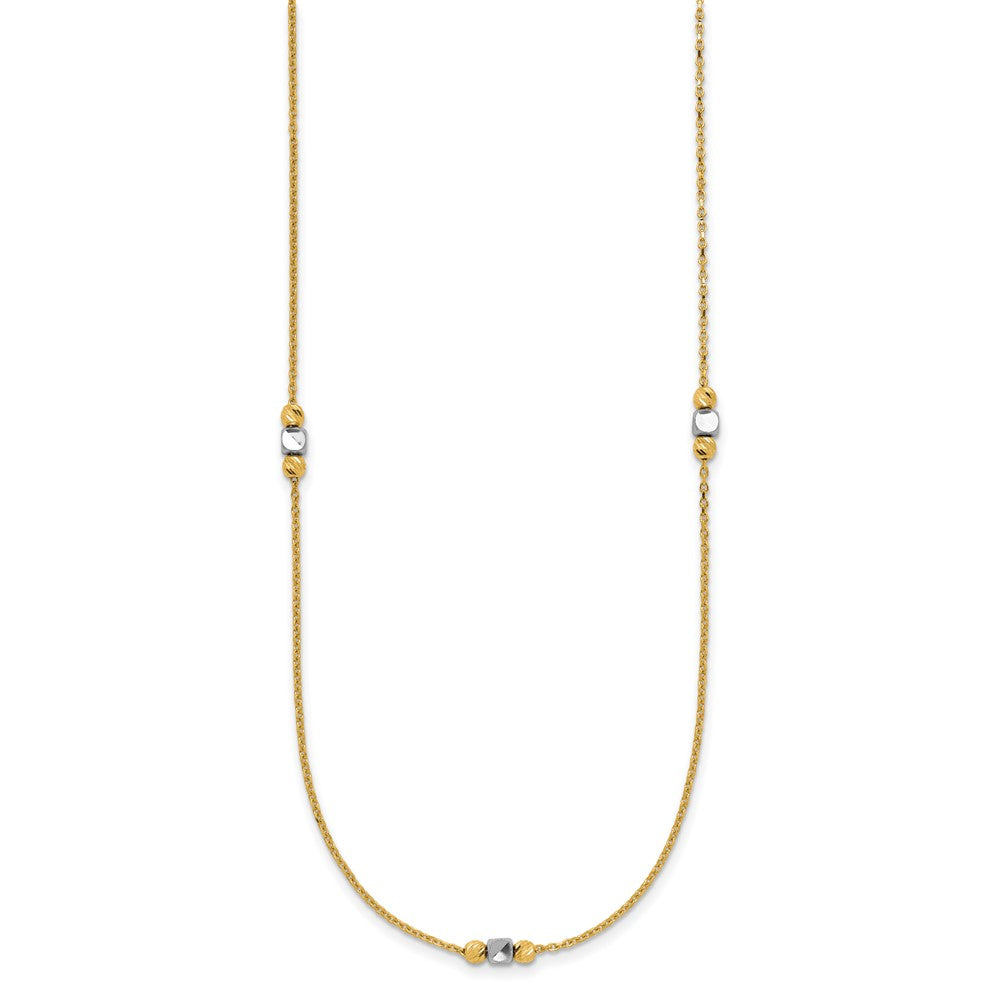 14K Two Tone Polished / Dia Cut Beads 2In Ext. Necklace