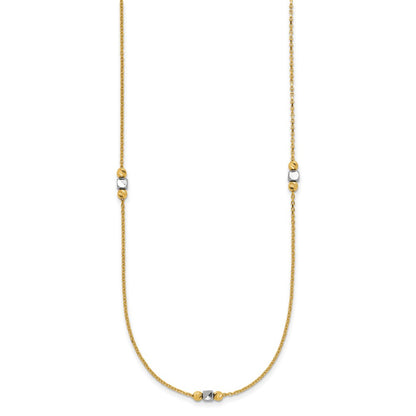 14K Two Tone Polished / Dia Cut Beads 2In Ext. Necklace