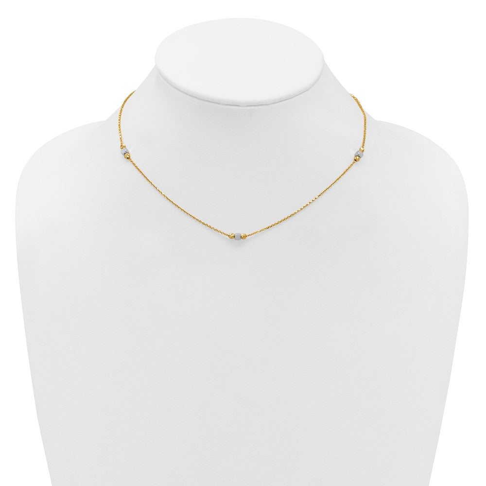 14K Two Tone Polished / Dia Cut Beads 2In Ext. Necklace