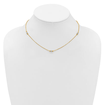 14K Two Tone Polished / Dia Cut Beads 2In Ext. Necklace