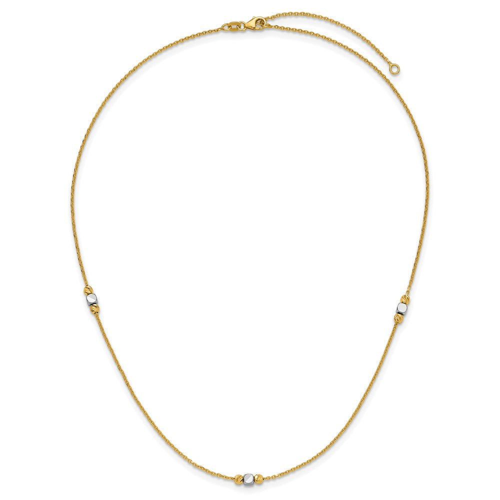 14K Two Tone Polished / Dia Cut Beads 2In Ext. Necklace