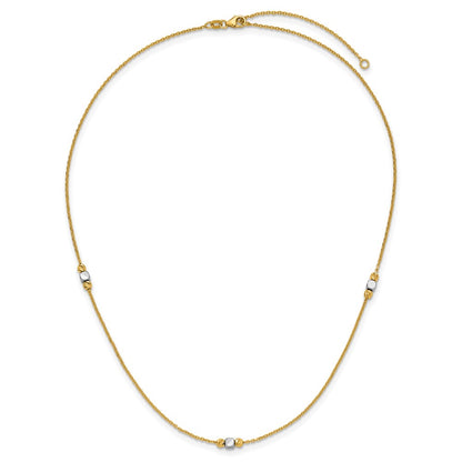 14K Two Tone Polished / Dia Cut Beads 2In Ext. Necklace