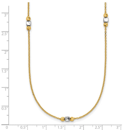 14K Two Tone Polished / Dia Cut Beads 2In Ext. Necklace
