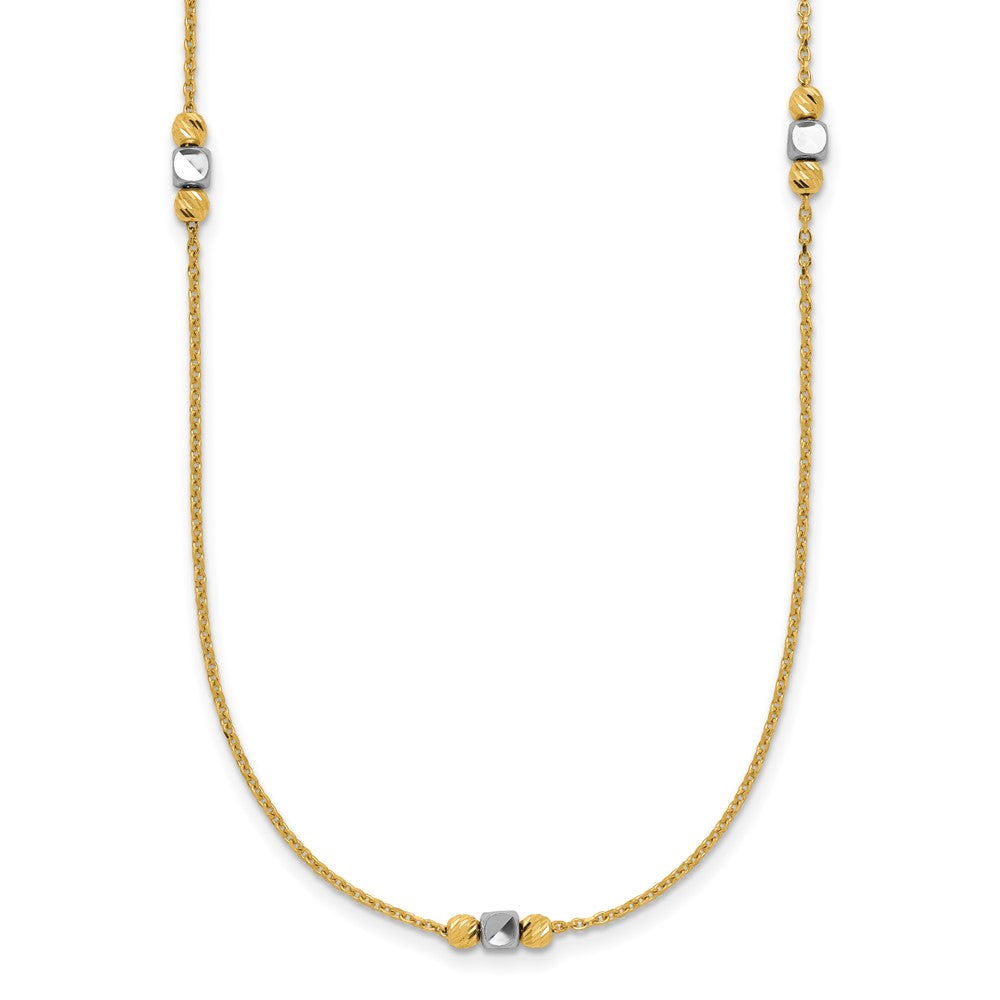 14K Two Tone Polished / Dia Cut Beads 2In Ext. Necklace