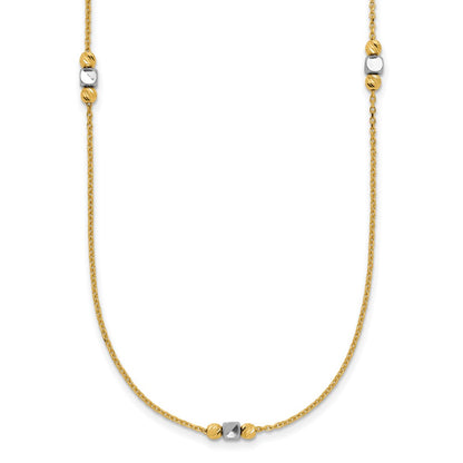 14K Two Tone Polished / Dia Cut Beads 2In Ext. Necklace