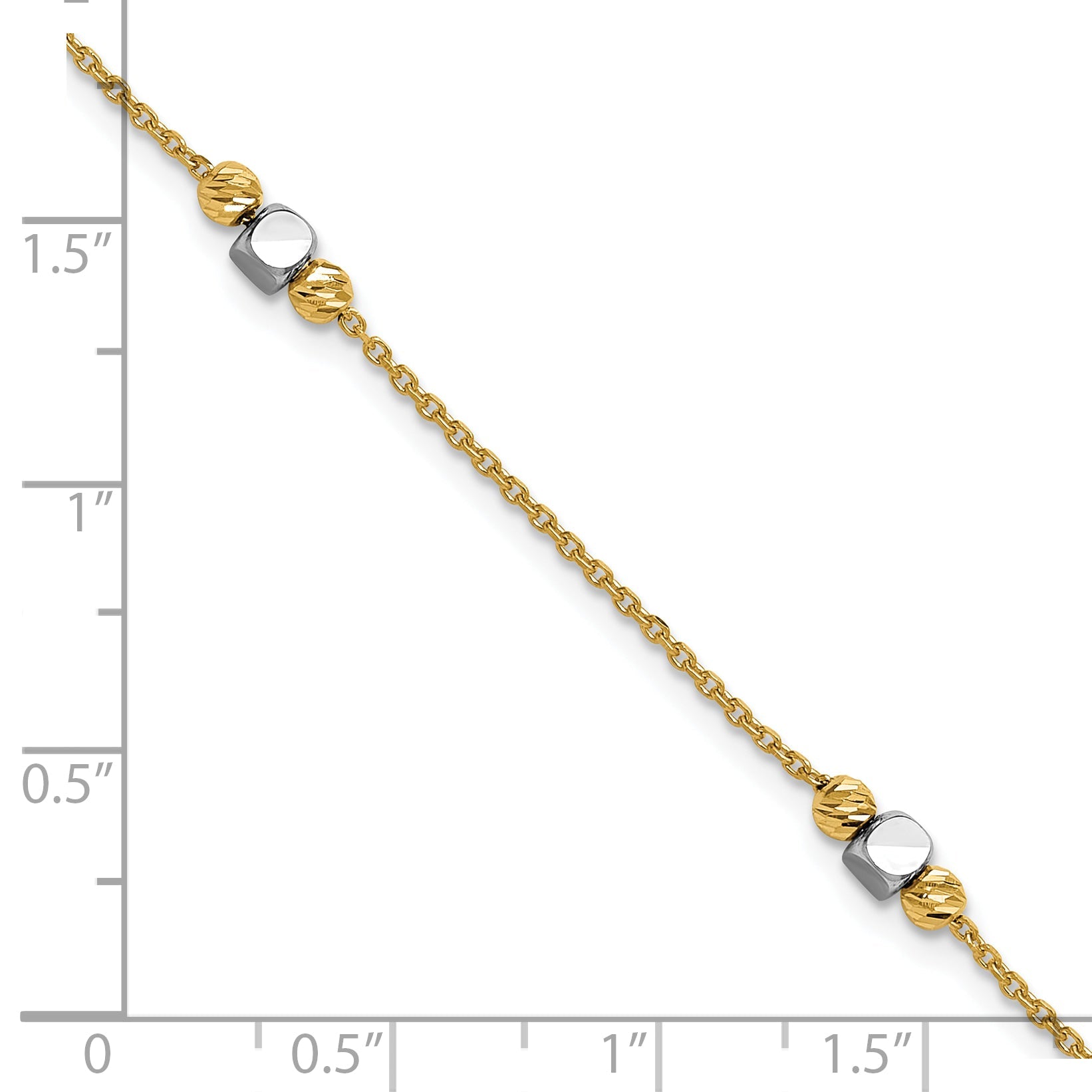 14K Two Tone Polished / Dia Cut Beads 1In Ext. Bracelet