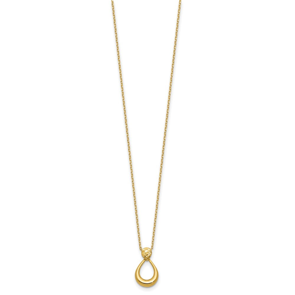14K Yellow Gold Polished / Dia Cut Open Teardrop 2In Ext. Necklace