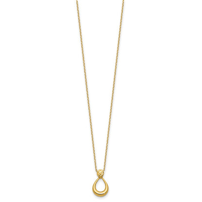 14K Yellow Gold Polished / Dia Cut Open Teardrop 2In Ext. Necklace