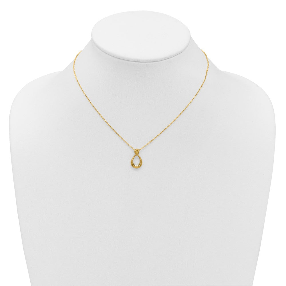 14K Yellow Gold Polished / Dia Cut Open Teardrop 2In Ext. Necklace