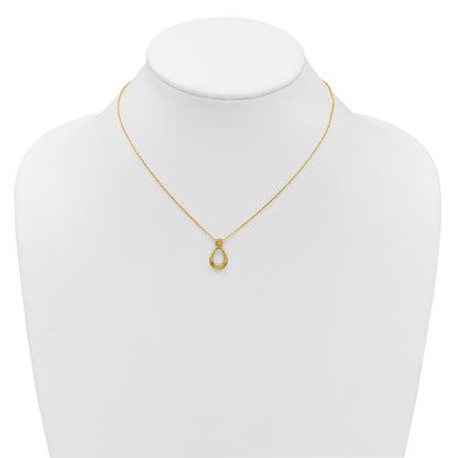 14K Yellow Gold Polished / Dia Cut Open Teardrop 2In Ext. Necklace