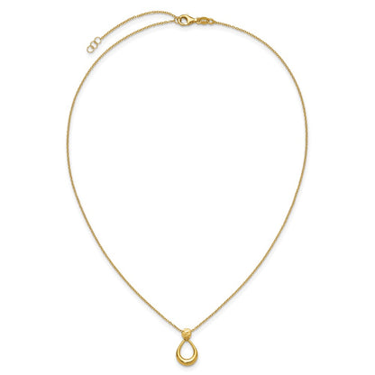 14K Yellow Gold Polished / Dia Cut Open Teardrop 2In Ext. Necklace