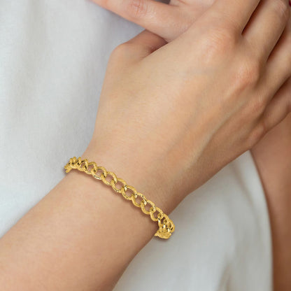 14K Yellow Gold Polished And Textured Fancy Link Bracelet