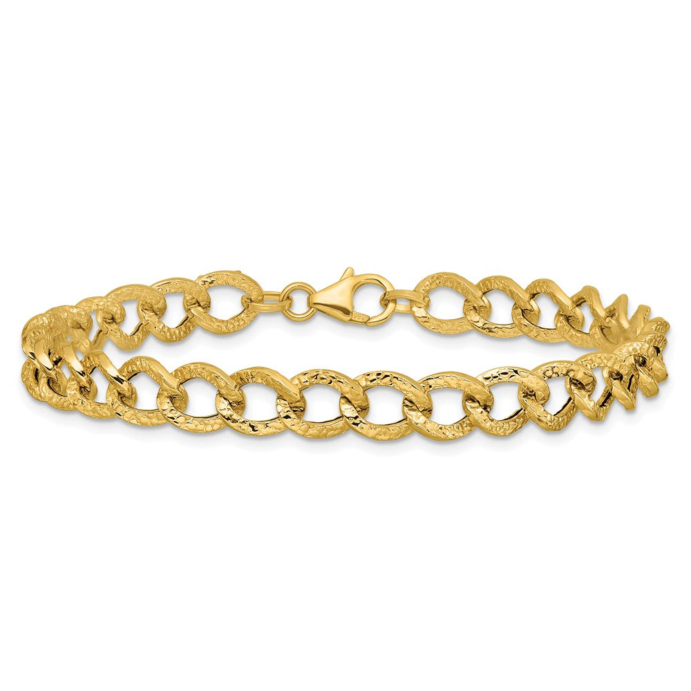 14K Yellow Gold Polished And Textured Fancy Link Bracelet