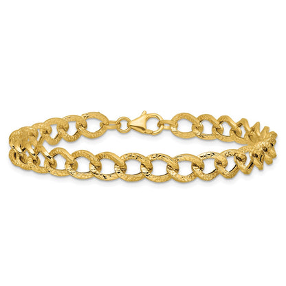 14K Yellow Gold Polished And Textured Fancy Link Bracelet