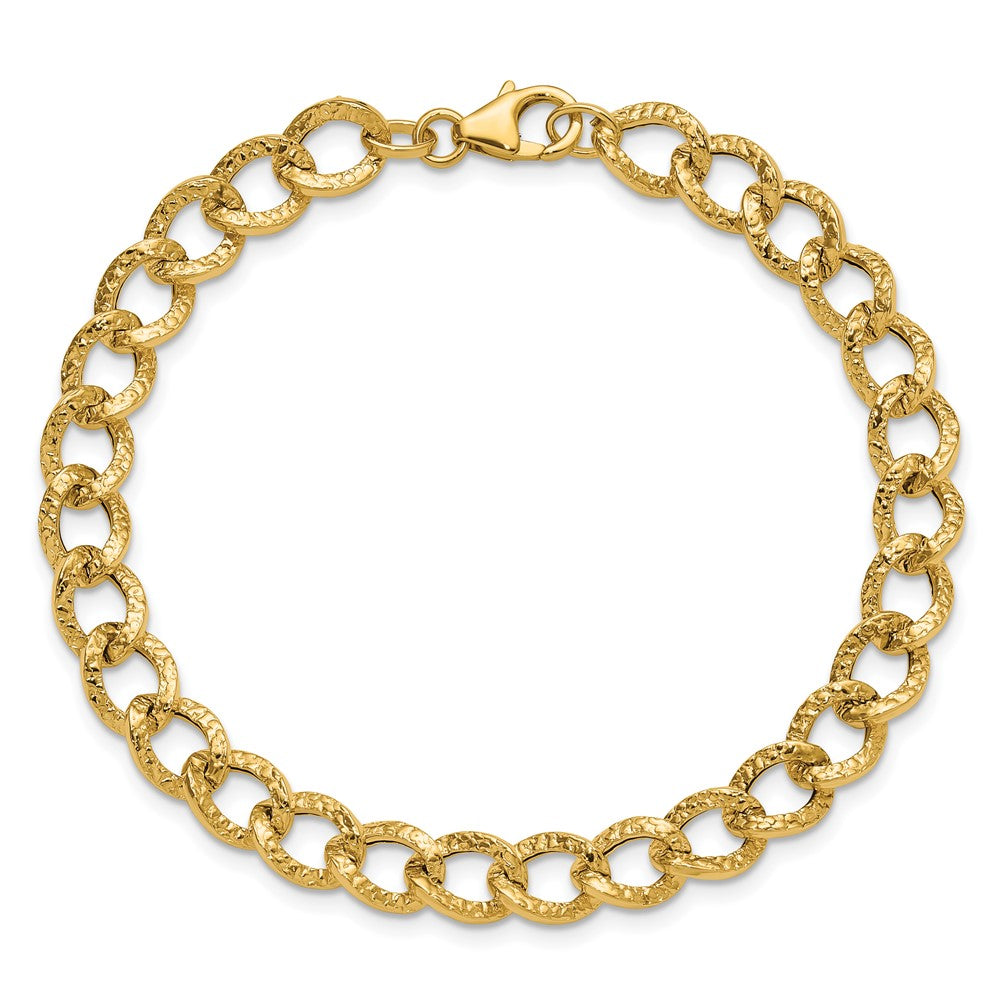 14K Yellow Gold Polished And Textured Fancy Link Bracelet