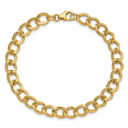 14K Yellow Gold Polished And Textured Fancy Link Bracelet