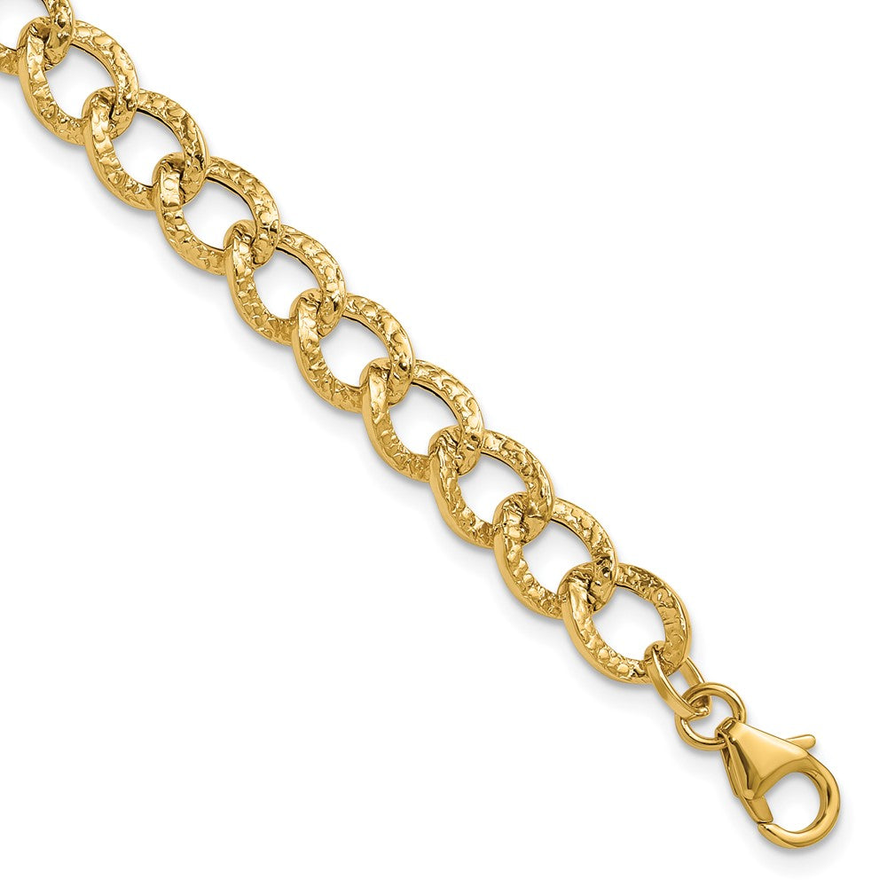14K Yellow Gold Polished And Textured Fancy Link Bracelet