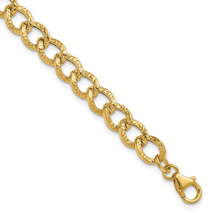 14K Yellow Gold Polished And Textured Fancy Link Bracelet