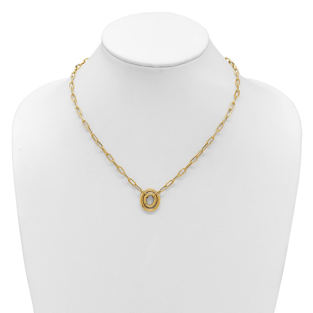14K Yellow Gold Polished Paper Clip Link With Oval Accent Necklace