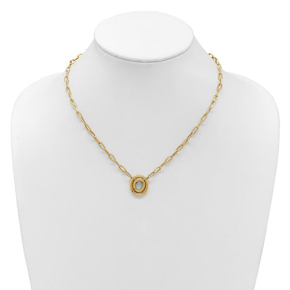 14K Yellow Gold Polished Paper Clip Link With Oval Accent Necklace