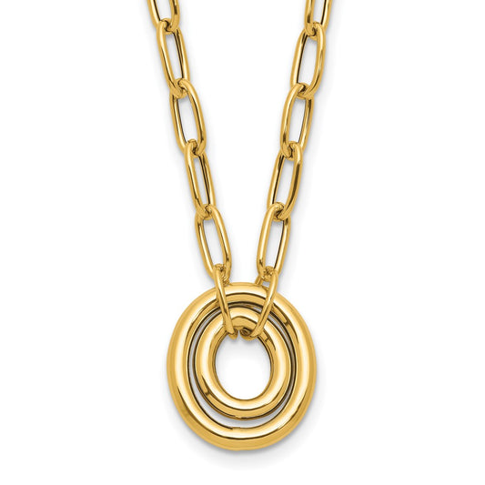 14K Yellow Gold Polished Paper Clip Link With Oval Accent Necklace