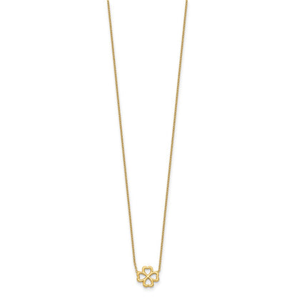 14K Yellow Gold Polished 4 Leaf Clover 2In Ext. Necklace