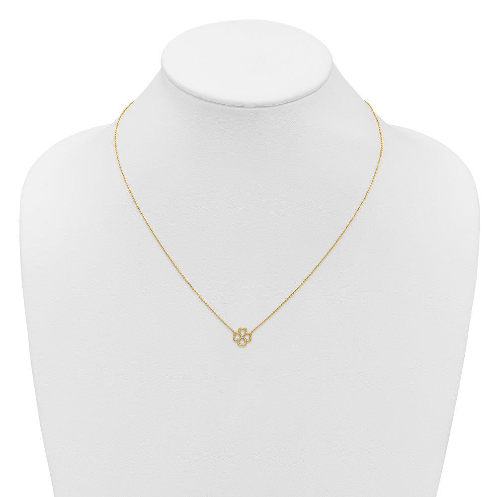 14K Yellow Gold Polished 4 Leaf Clover 2In Ext. Necklace