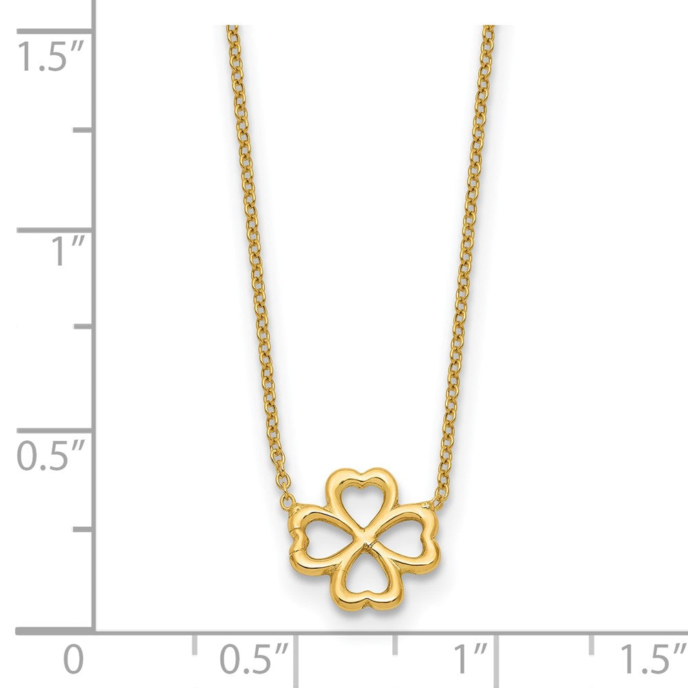 14K Yellow Gold Polished 4 Leaf Clover 2In Ext. Necklace
