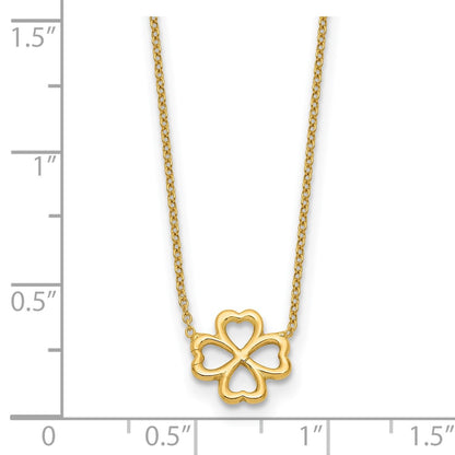 14K Yellow Gold Polished 4 Leaf Clover 2In Ext. Necklace