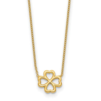 14K Yellow Gold Polished 4 Leaf Clover 2In Ext. Necklace