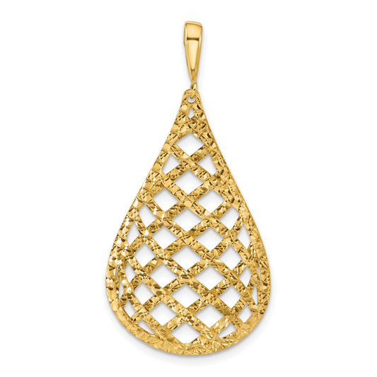 14K Yellow Gold Polished And Diamond Cut Teardrop Pendant
